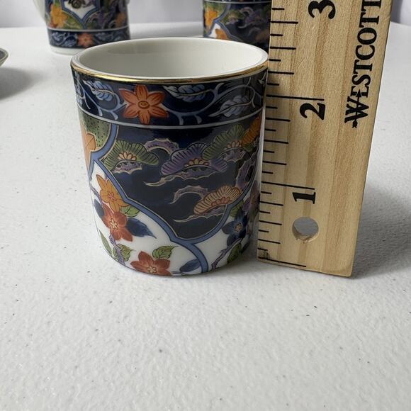 Vintage Fukagawa Imari Porcelain Demitasse Coffee Set for 5 with Floral Pattern